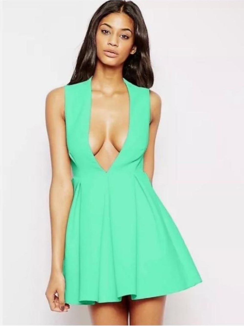 AQ/AQ Mint Green Plunge V-Neck Mini Dress